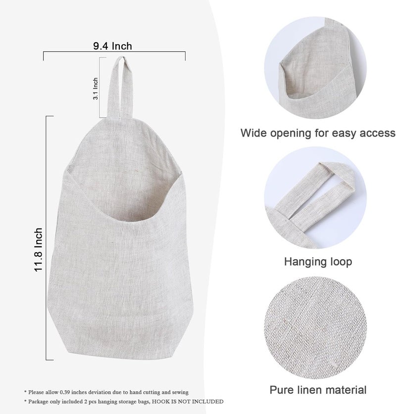 HSOFTIFY 100% Linen Hanging Storage Bags Baskets 2 Pcs, Small Wall Storage Bag for Kitchen, Bedroom, RV Camper Organizer, Sewing Room, Nursery Storage, Kids Room, Linen - Image 2